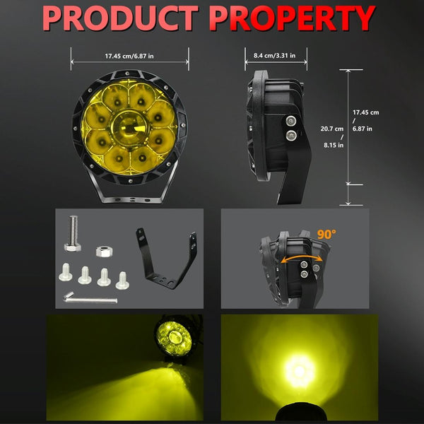 55W 6000Lm / 6000K Off Road Vehicle Round Work Light White Led Car Lights