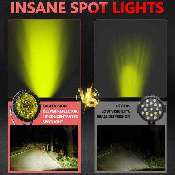 55W 6000Lm / 6000K Off Road Vehicle Round Work Light White Led Car Lights