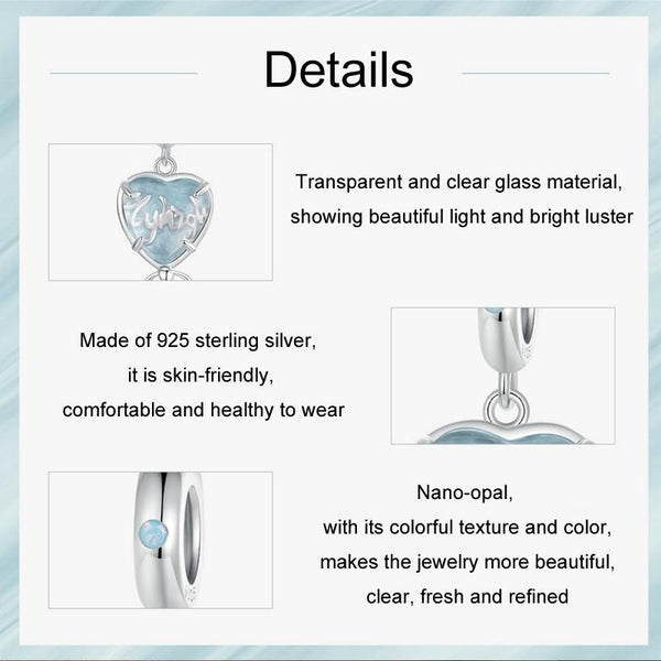 925 Sterling Silver Blue Heart Balloon Diy Beads Craft Beads