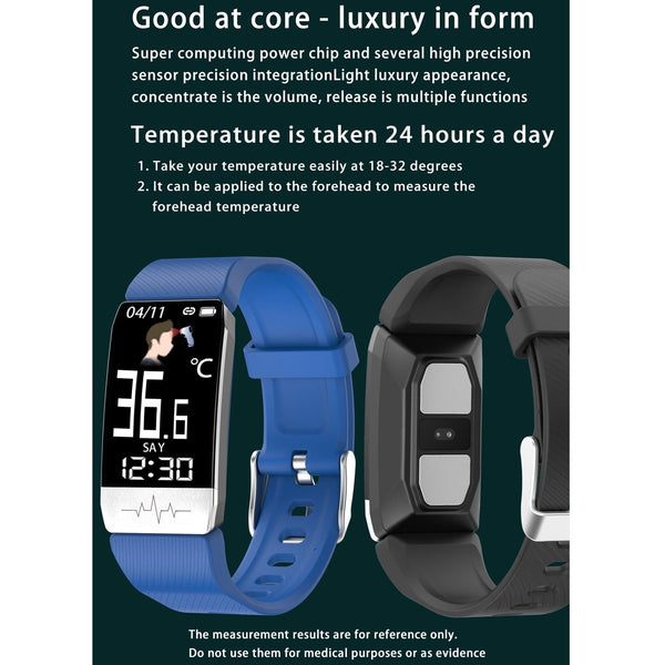 Ip67 Waterproof Smart Bracelet Screen Monitors Blood Oxygen Body Temp Heart Rate Black Smart Watches