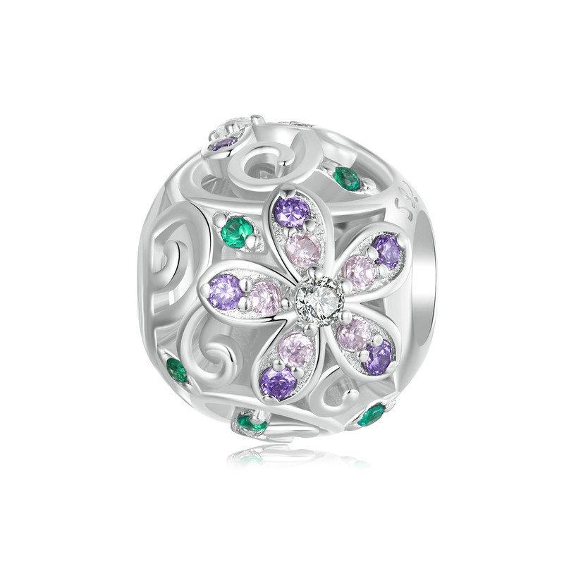 925 Sterling Silver Platinum Plated Hollow Flower Vine Diy Beads Charms & Pendants