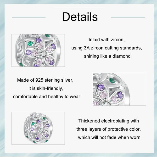 925 Sterling Silver Platinum Plated Hollow Flower Vine Diy Beads Charms & Pendants