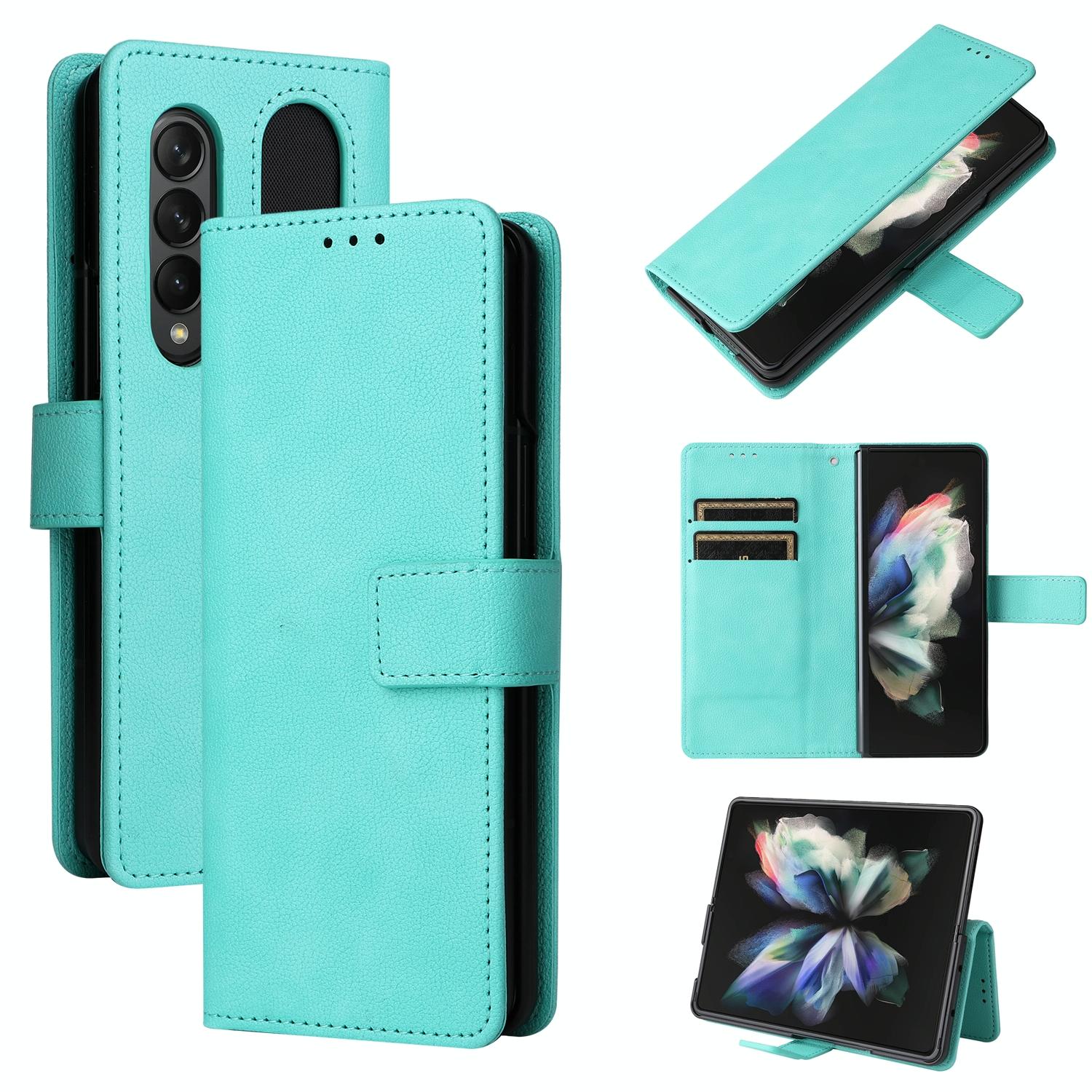 For Samsung Galaxy Z Fold4 5G Leather Flip Case With Pen Slot Mint Blue Cases Covers & Skins