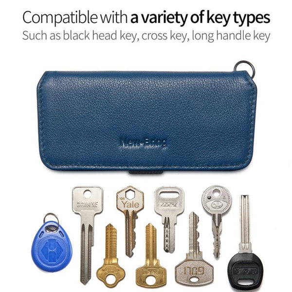 Leather Key Case With Pull Out Coin Purse Compact Storage For Men And Women Dark Blue Bags