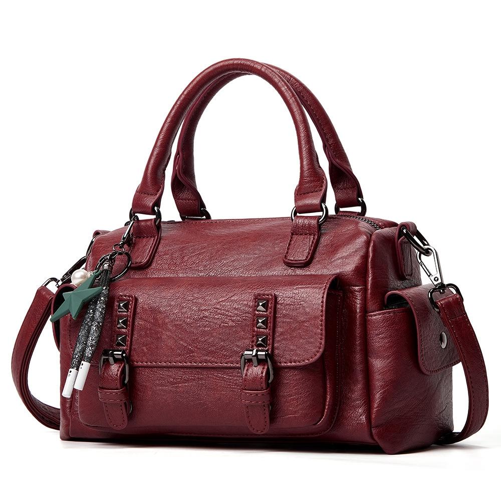 Large Capacity Crossbody Shoulder Bag In Pebbled Leather Claret Women's Bags & Handbags