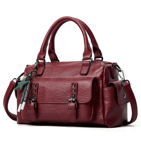 Large Capacity Crossbody Shoulder Bag In Pebbled Leather Claret Women's Bags & Handbags