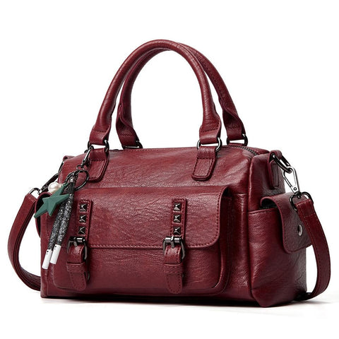 Large Capacity Crossbody Shoulder Bag In Pebbled Leather Claret Women's Bags & Handbags