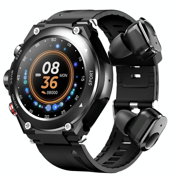 1.28 Inch Ips Touch Screen Bluetooth Headset Smart Watch Support Heart Rate Monitoring Music Black Smart Watches