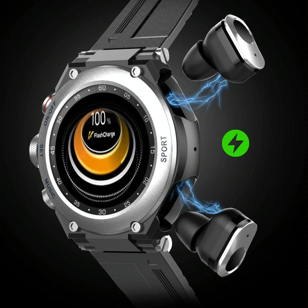 1.28 Inch Ips Touch Screen Bluetooth Headset Smart Watch Support Heart Rate Monitoring Music Black Smart Watches