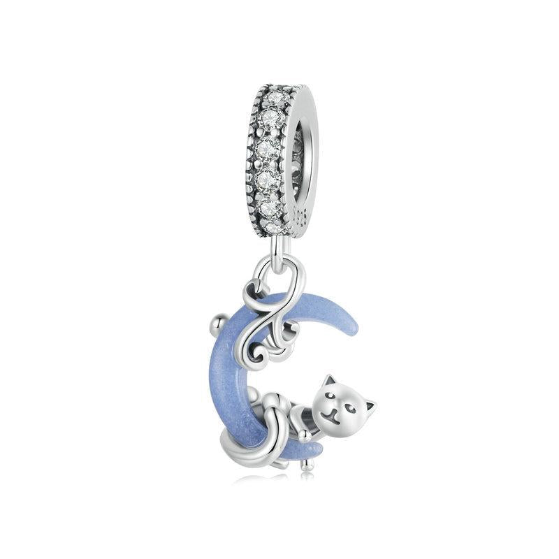 925 Sterling Silver Luminous Moon Cat Pendant Charms & Pendants