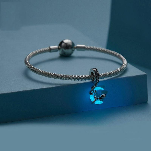 925 Sterling Silver Luminous Moon Cat Pendant Charms & Pendants