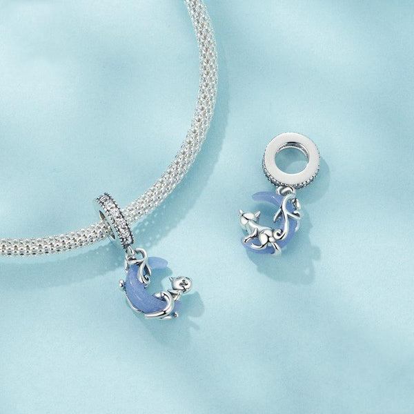 925 Sterling Silver Luminous Moon Cat Pendant Charms & Pendants
