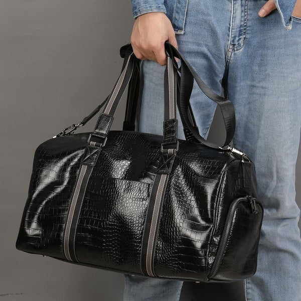 Multifunctional Leather Duffel Bag For Travel Crocodile Print Duffle Bags