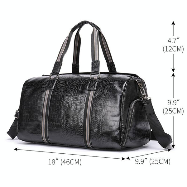 Multifunctional Leather Duffel Bag For Travel Crocodile Print Duffle Bags