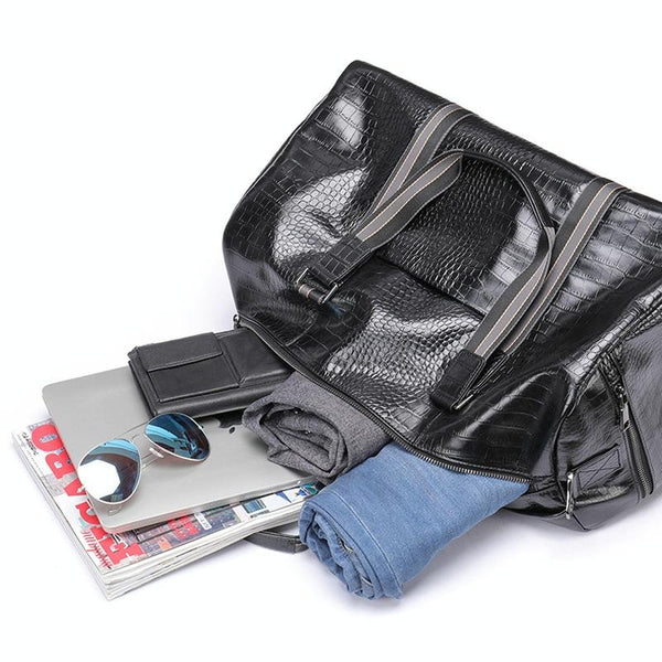 Multifunctional Leather Duffel Bag For Travel Crocodile Print Duffle Bags