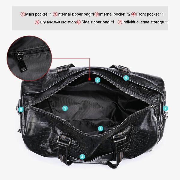 Multifunctional Leather Duffel Bag For Travel Crocodile Print Duffle Bags