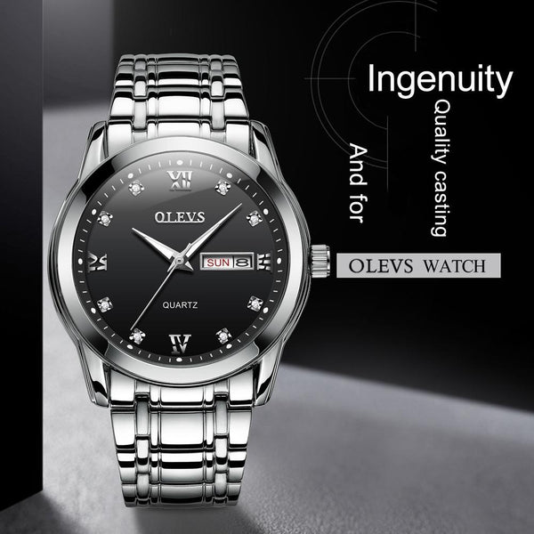 Waterproof Dual Calendar Quartz Watch For Men With Luminous Design Black Watches