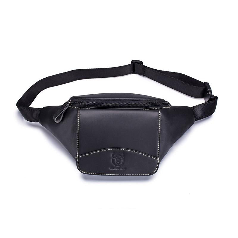 Large Capacity Cowhide Waist Bag For Men Black Bags