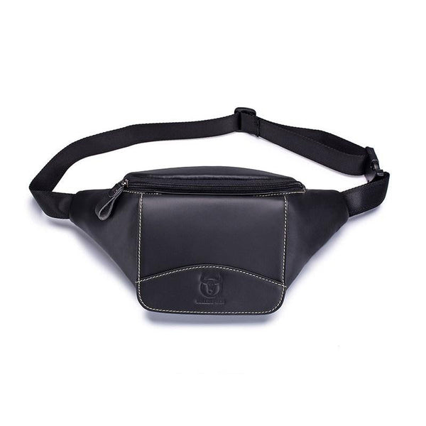 Large Capacity Cowhide Waist Bag For Men Black Bags
