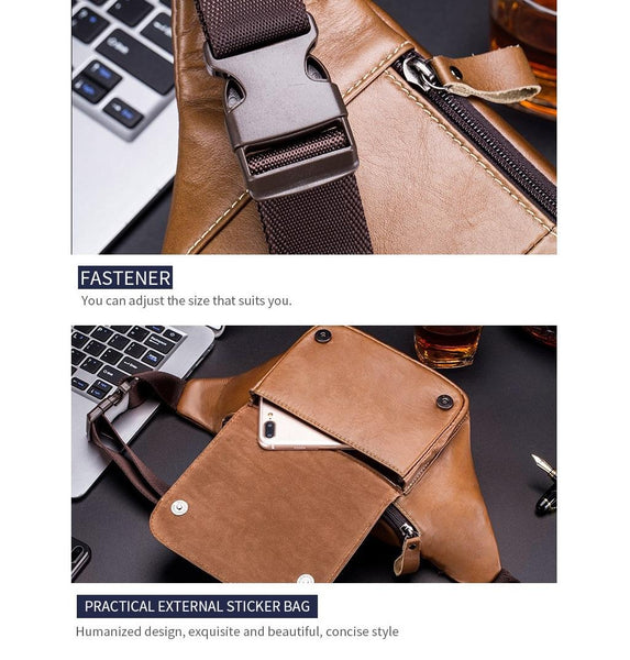 Large Capacity Cowhide Waist Bag For Men Black Bags