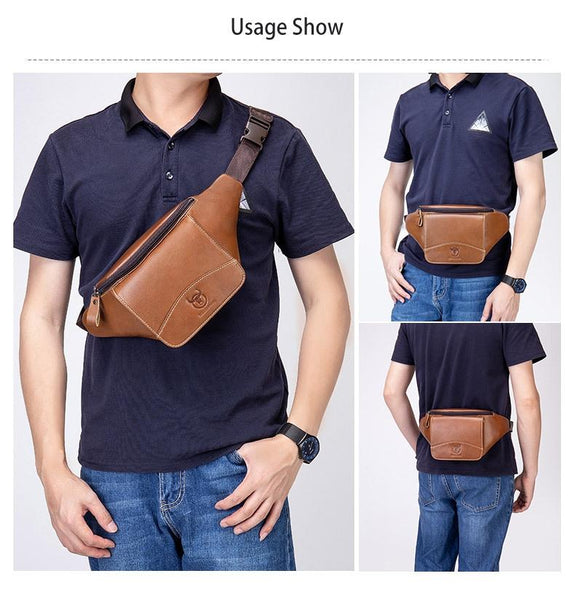 Large Capacity Cowhide Waist Bag For Men Black Bags