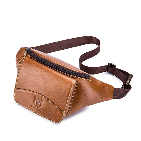Large Capacity Cowhide Waist Bag For Men Black Bags