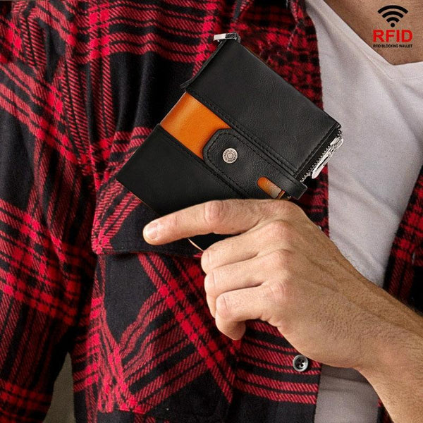 Mens Retro Coin Purse With Rfid Protection Black Wallets