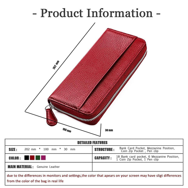 Stylish Rfid Clutch With Zipper Lychee Texture Red Wine Wallets