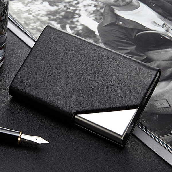 Stainless Steel Business Card Holder Men Leather Clamp Black Business Card Holders