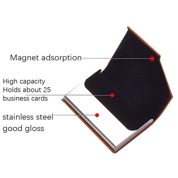 Stainless Steel Business Card Holder Men Leather Clamp Black Business Card Holders