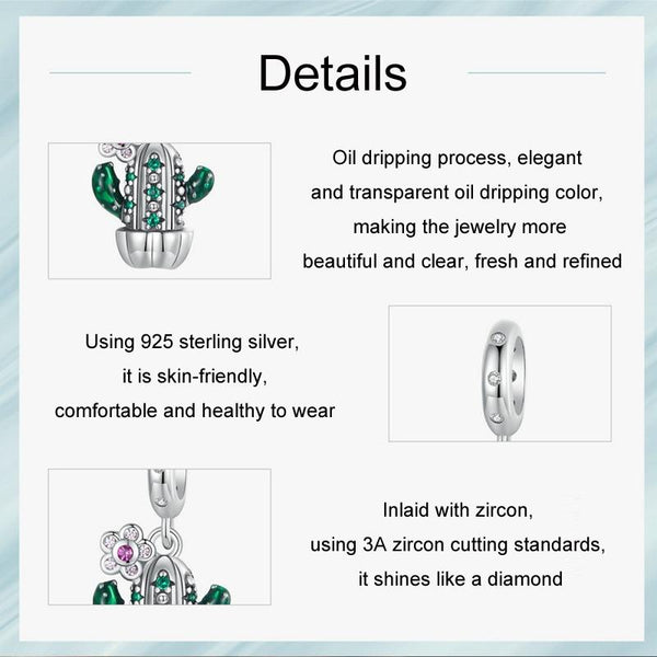 925 Sterling Silver Diy Desert Cactus Potted Pendant Necklaces & Pendants