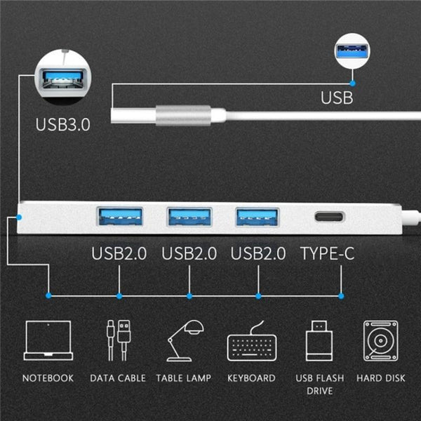 Usb 3.0 Type C + 4 Port Hub For Laptop Expansion Grey Usb Cables Hubs & Adapters