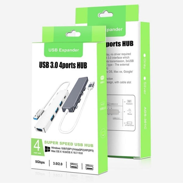 Usb 3.0 Type C + 4 Port Hub For Laptop Expansion Grey Usb Cables Hubs & Adapters