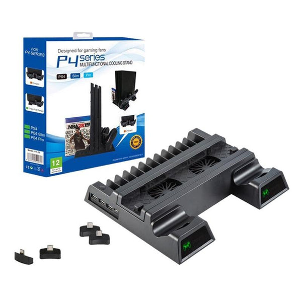 Vertical Cooling Stand With Dual Controller Charger For Ps4 Black Controllers & Attachments