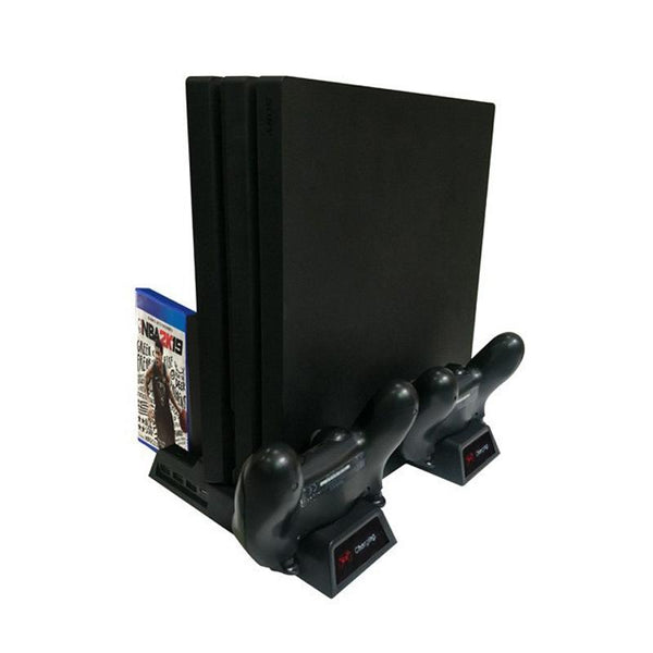 Vertical Cooling Stand With Dual Controller Charger For Ps4 Black Controllers & Attachments