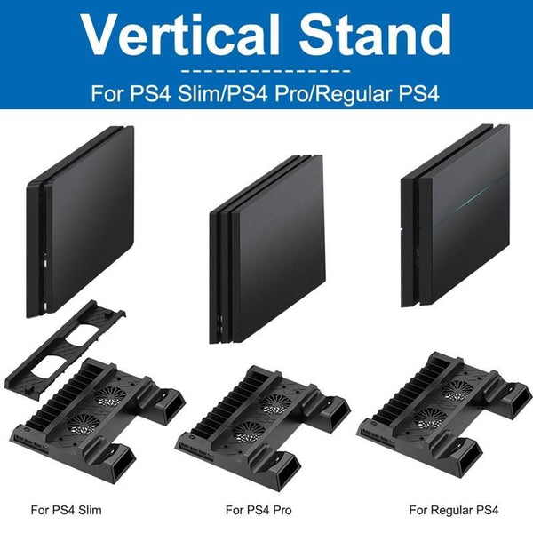 Vertical Cooling Stand With Dual Controller Charger For Ps4 Black Controllers & Attachments