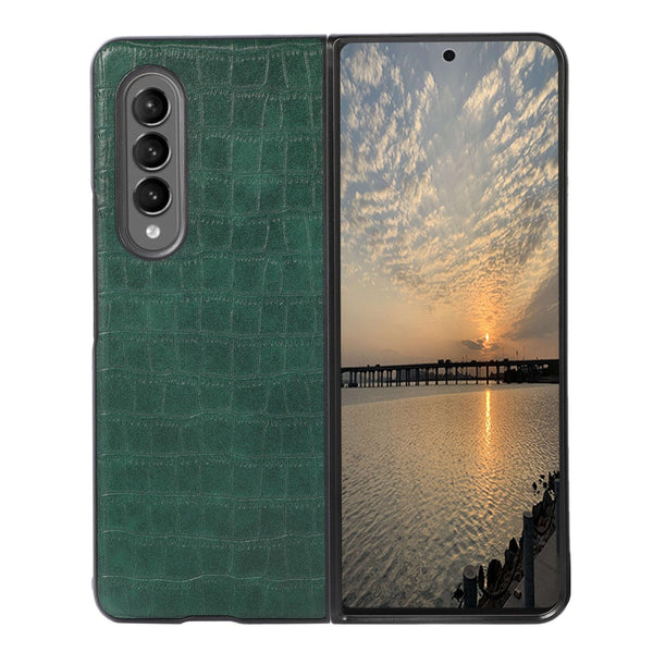 For Samsung Galaxy Z Fold4 5G Foldable Crocodile Texture Phone Case Pu Leather Black Other Mobile Accessories