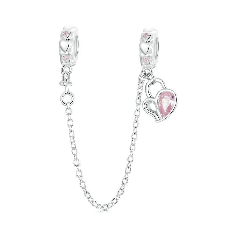 925 Sterling Silver Valentine Heart Lock Safety Chain For Diy Beading Charms & Pendants