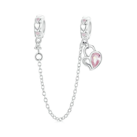 925 Sterling Silver Valentine Heart Lock Safety Chain For Diy Beading Charms & Pendants