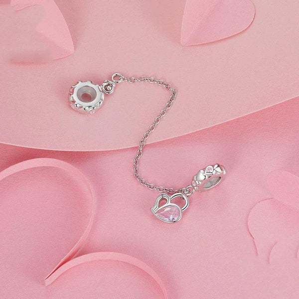 925 Sterling Silver Valentine Heart Lock Safety Chain For Diy Beading Charms & Pendants