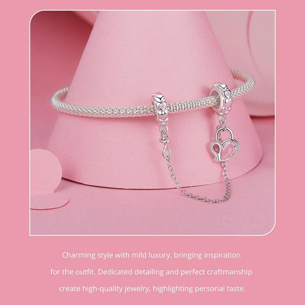 925 Sterling Silver Valentine Heart Lock Safety Chain For Diy Beading Charms & Pendants