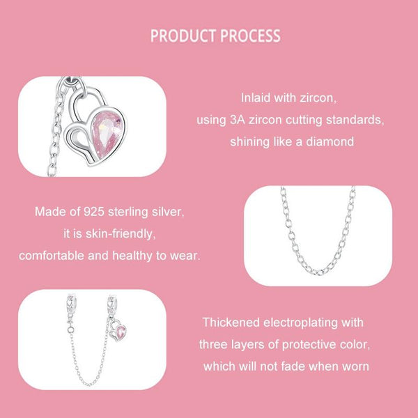 925 Sterling Silver Valentine Heart Lock Safety Chain For Diy Beading Charms & Pendants