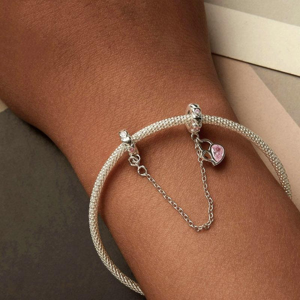 925 Sterling Silver Valentine Heart Lock Safety Chain For Diy Beading Charms & Pendants