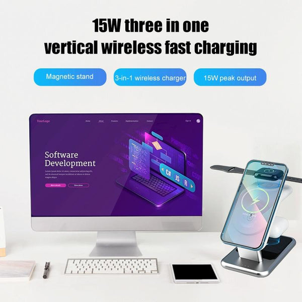 15W 3 In Magnetic Wireless Charger White Chargers & Cradles