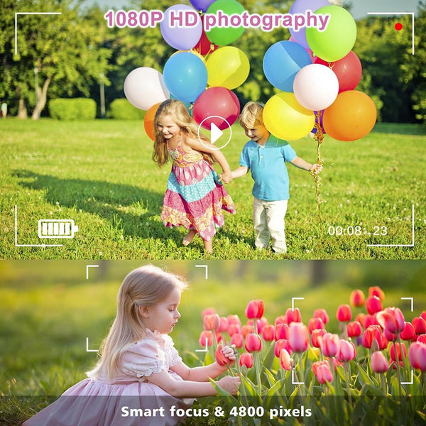 180 Degree Flip Screen Cartoon Digital Camera With Stand 2.4 Inch 1080P Hd Violet Digital Cameras