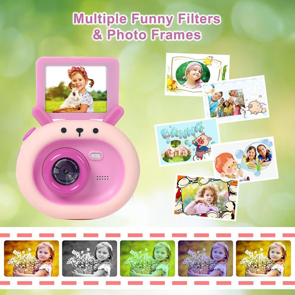180 Degree Flip Screen Cartoon Digital Camera With Stand 2.4 Inch 1080P Hd Violet Digital Cameras