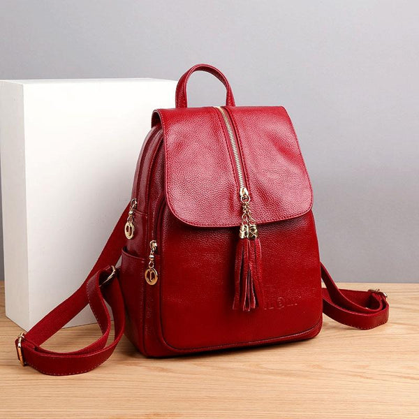 Leather Travel Backpack Anti Theft Compact Red Backpacks