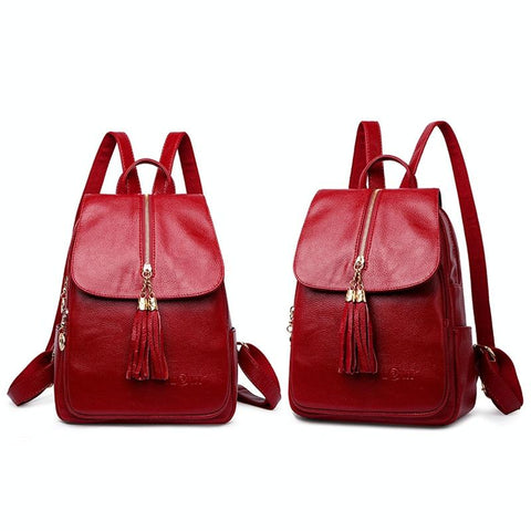 Leather Travel Backpack Anti Theft Compact Red Backpacks
