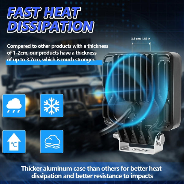 14W 9 30V Inch Mixed Luminous Square Floodlight With Wire Set Led Car Lights