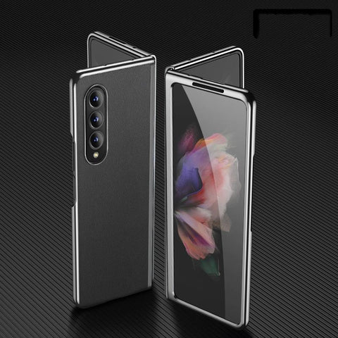 For Samsung Galaxy Z Fold4 5G Leather Plated Phone Cover Black Cases Covers & Skins